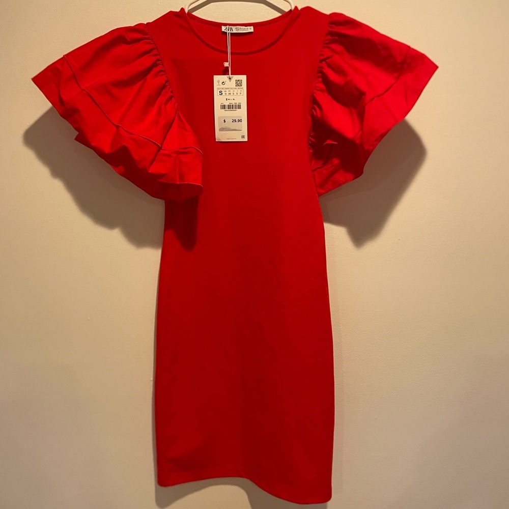 brand new zara dress with ruffle sleeves
